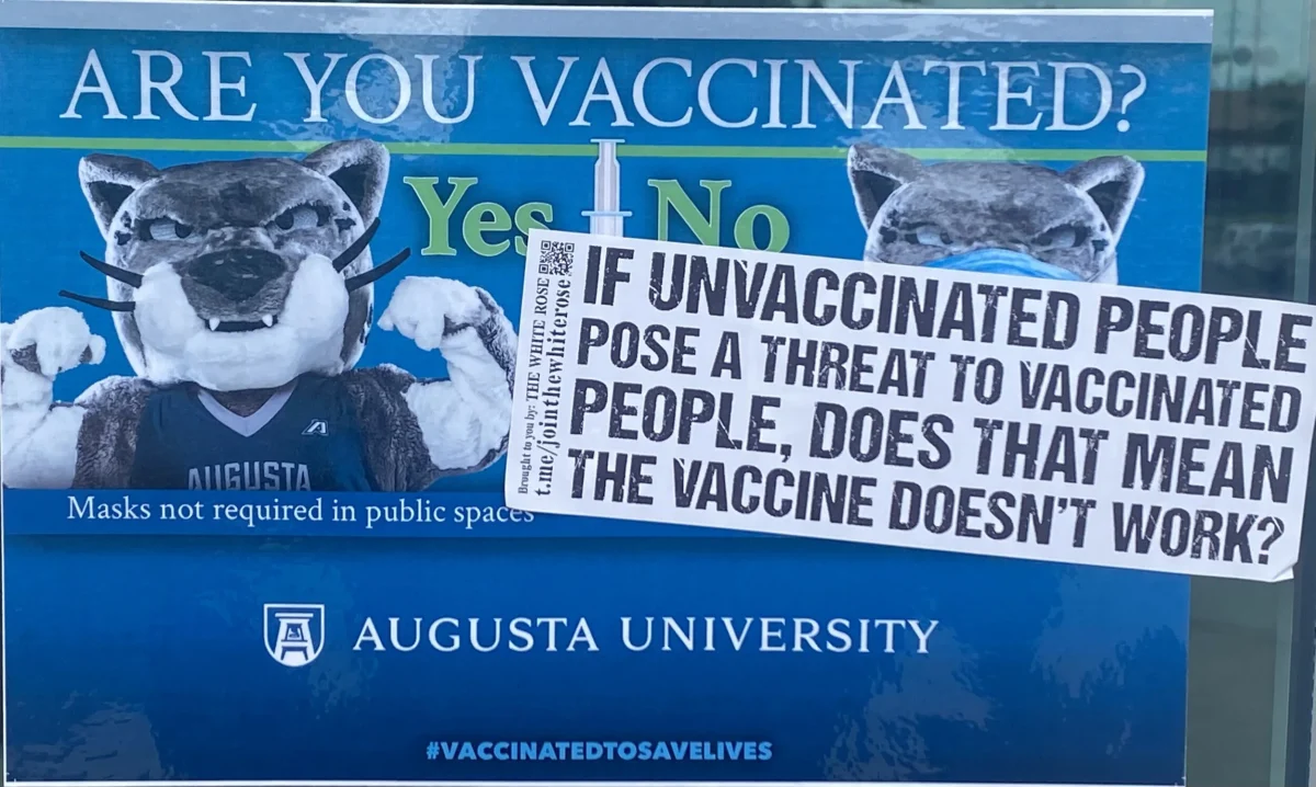 Allgood Hall ambushed with anti-vaccine stickers throughout building