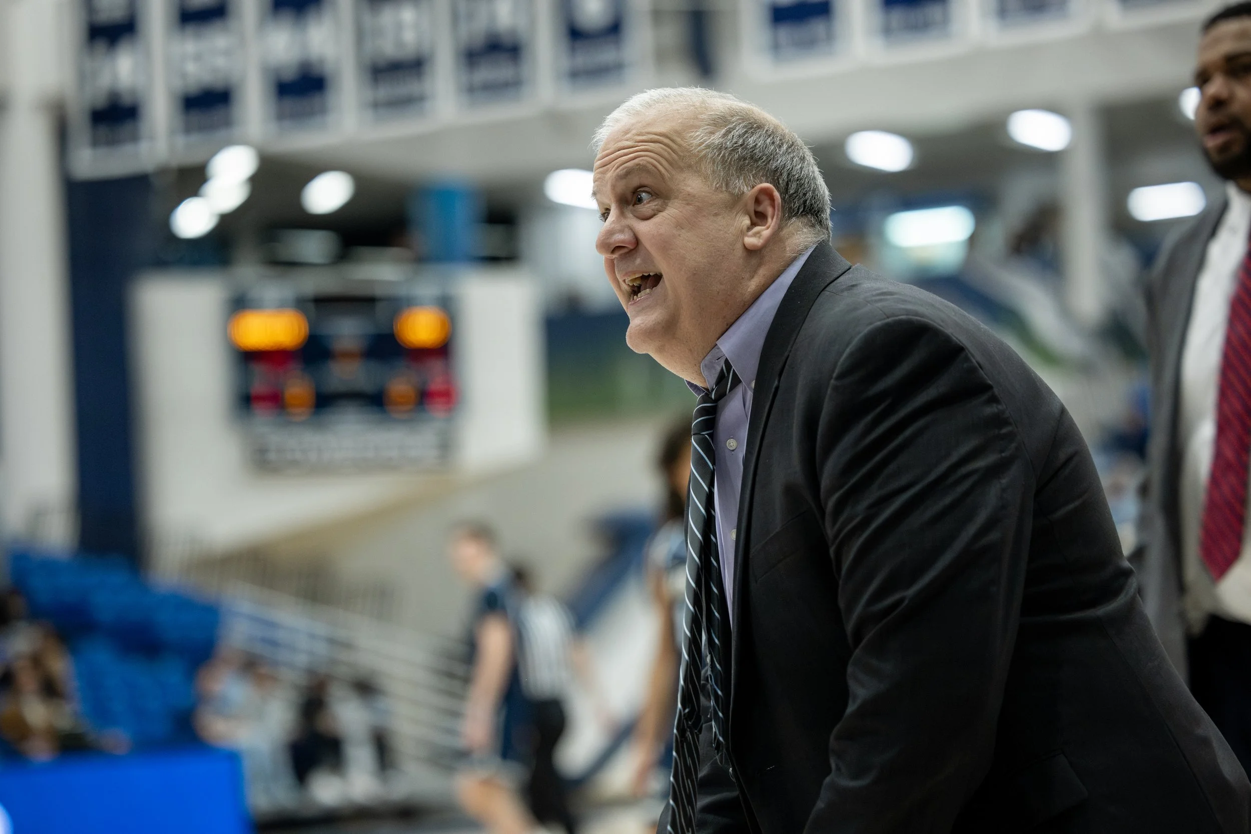  Coach Dip Metress argues with the referees during the game against USCB. (photo by Lydia Williams/the Bell Ringer) 