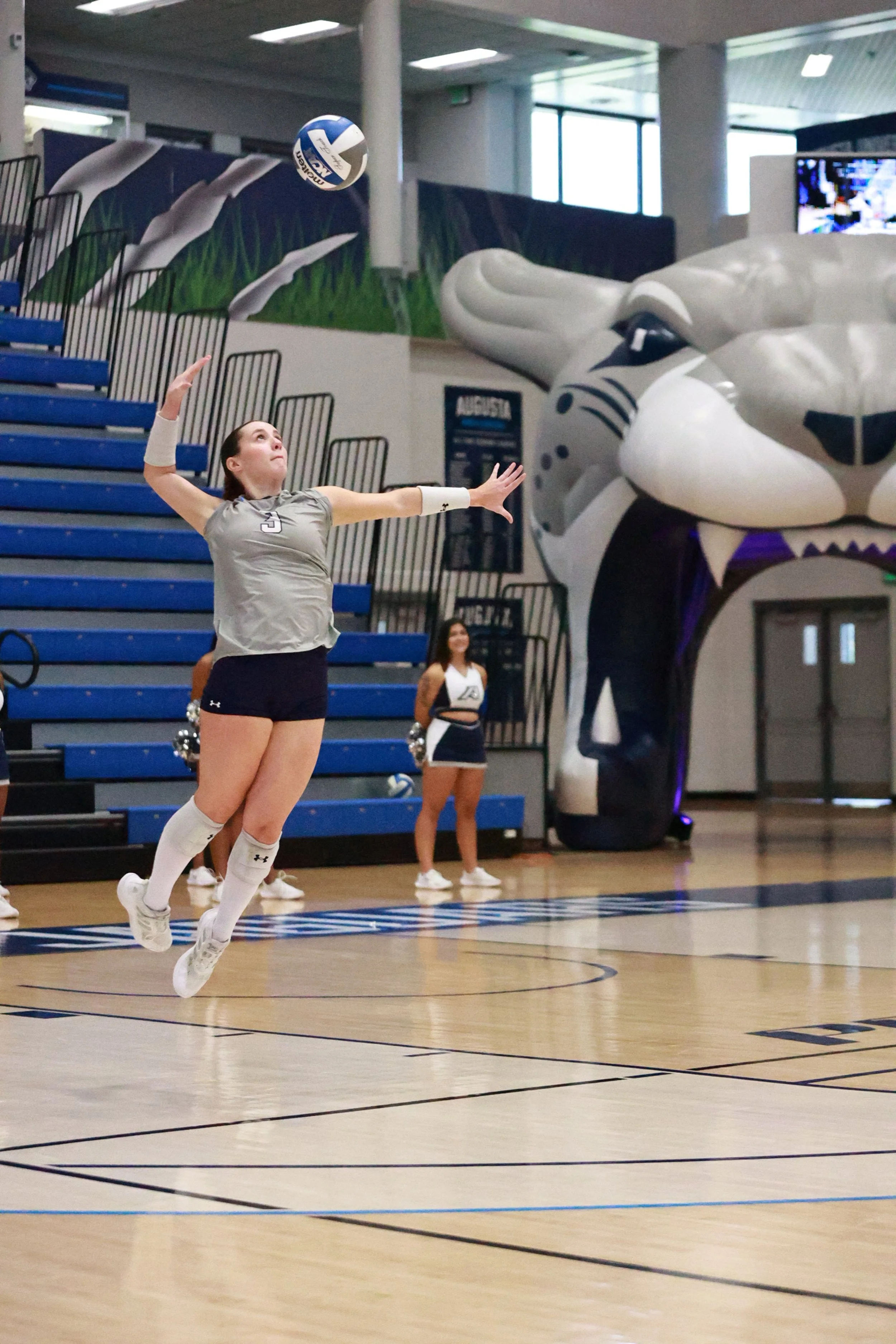  Hunter MacFarland serves for the Jaguars, who are alone in first place in the Peach Belt Conference. MacFarland finished with five aces for AU (13-2). (photo by Rodrigo Burgos Avila/the Bell Ringer) 