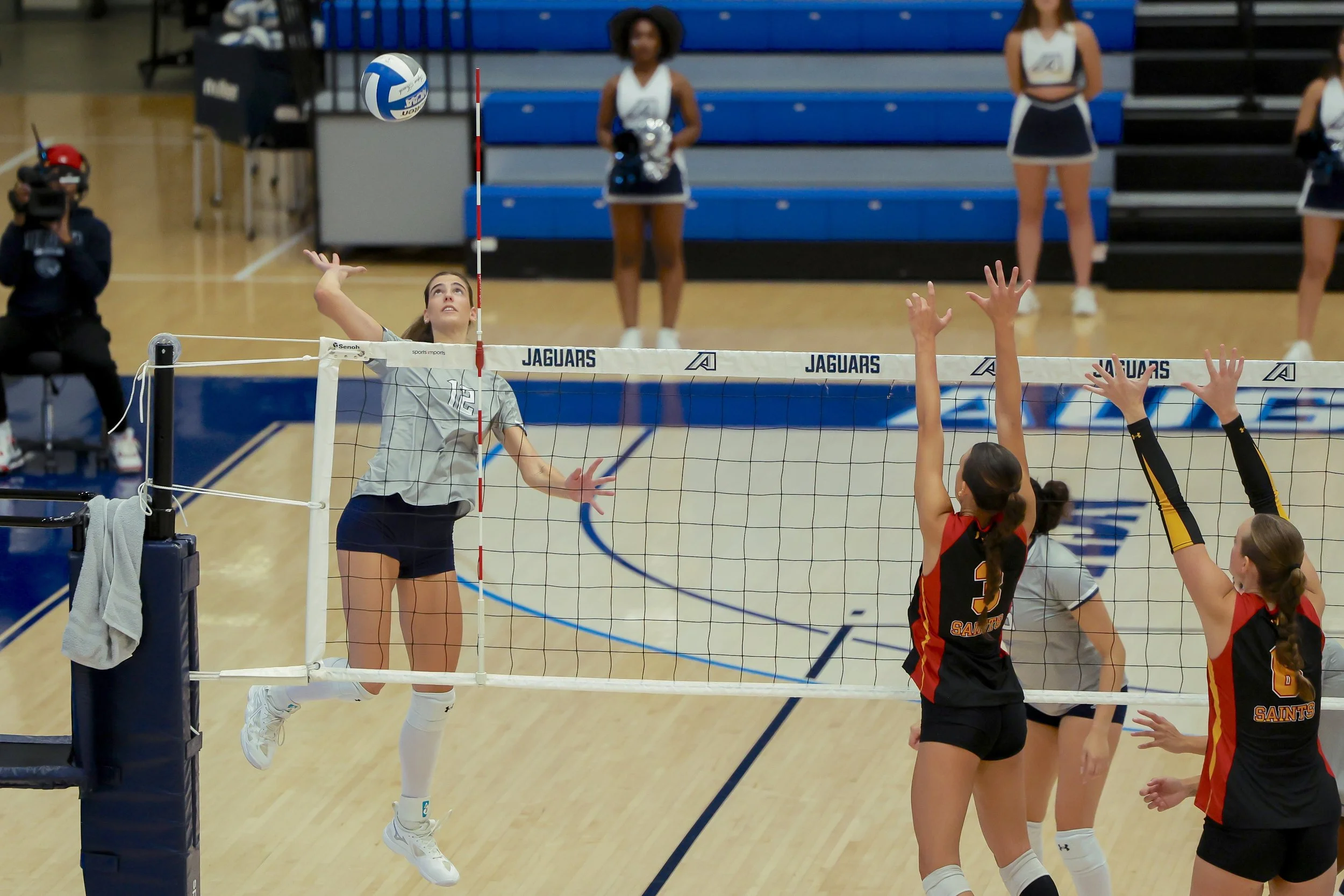  AU’s Angela Mateors (12) winds up for the kill against Flagler as the Jaguars improve to 13-2 overall and 4-0 in the Peach Belt Conference. (photo by Lydia Williams) 