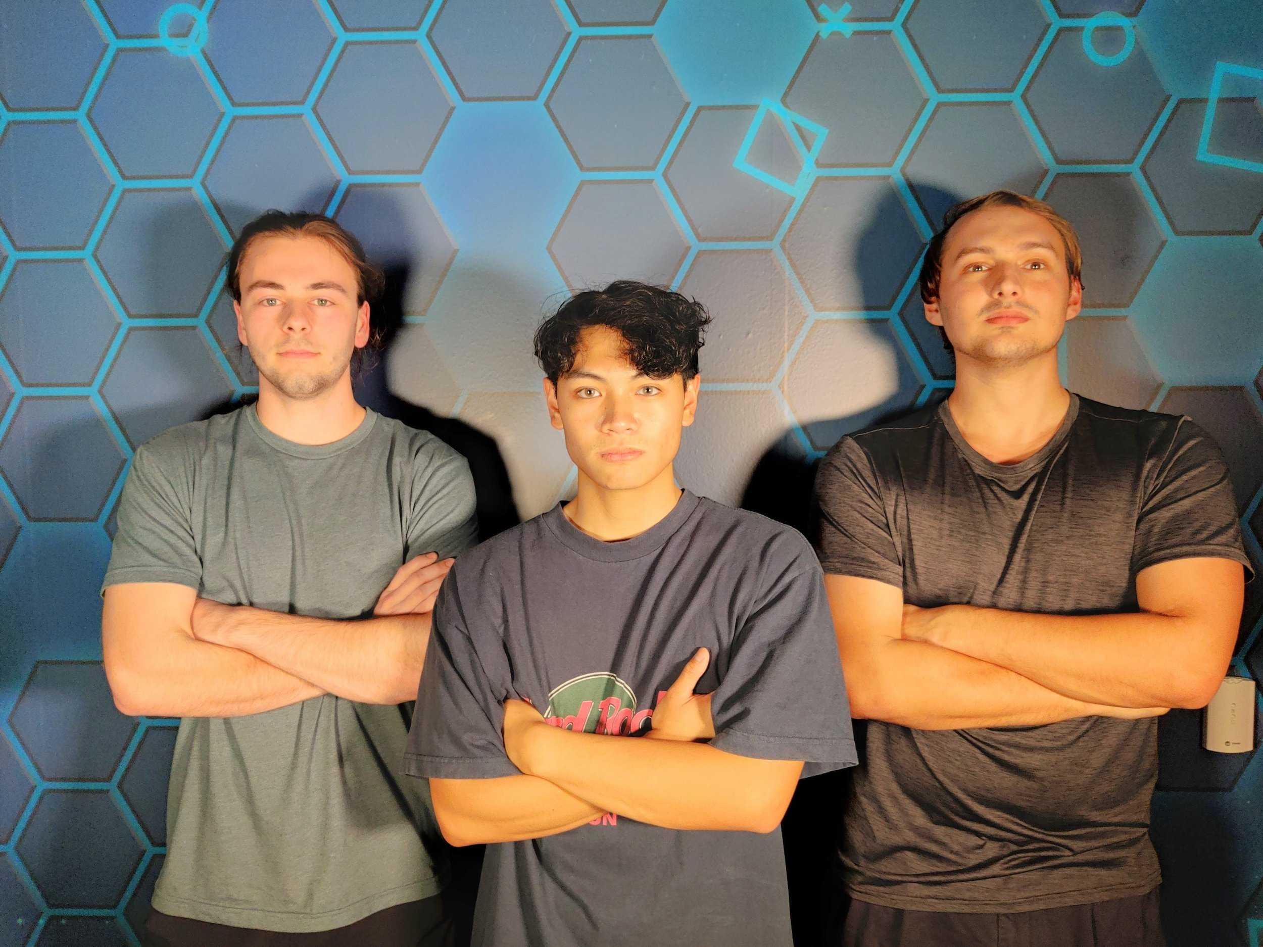  From left to right, Carson Berry, Jordan Moratin and Zack Pye moved to 3-0 in Rocket League play for AU with a win over USC Aiken. At the top of the page, Berry, Bye and Byron Gibson practice for Rocket League. (photos by Noah Bowers) 