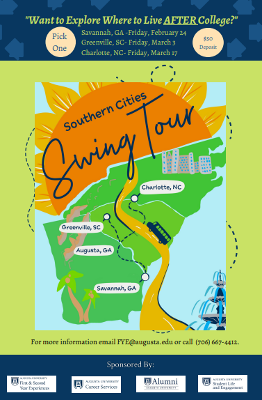  Students on the Southern Cities Swing Tour will have the opportunity to network and explore on trips to various cities in the southeast.&nbsp; (flyer courtesy of Elizabeth Huggins)  