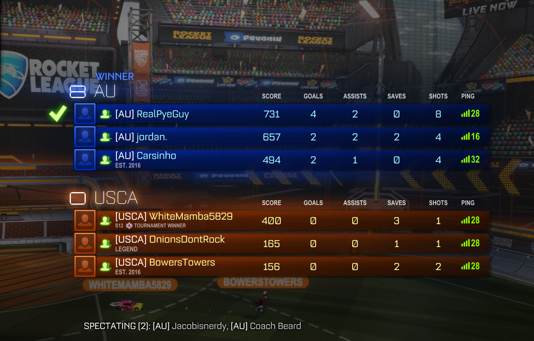  The AU Rocket League team remained undefeated with the win over USCA and advanced to the PBC final against Kennesaw State. (photo by Noah Bowers) At the top of the page, AU Provost Neil MacKinnon (R) tries out the new Esports Arena in the Georgia Cyber Center. (photo by T.K. Guerrero) 