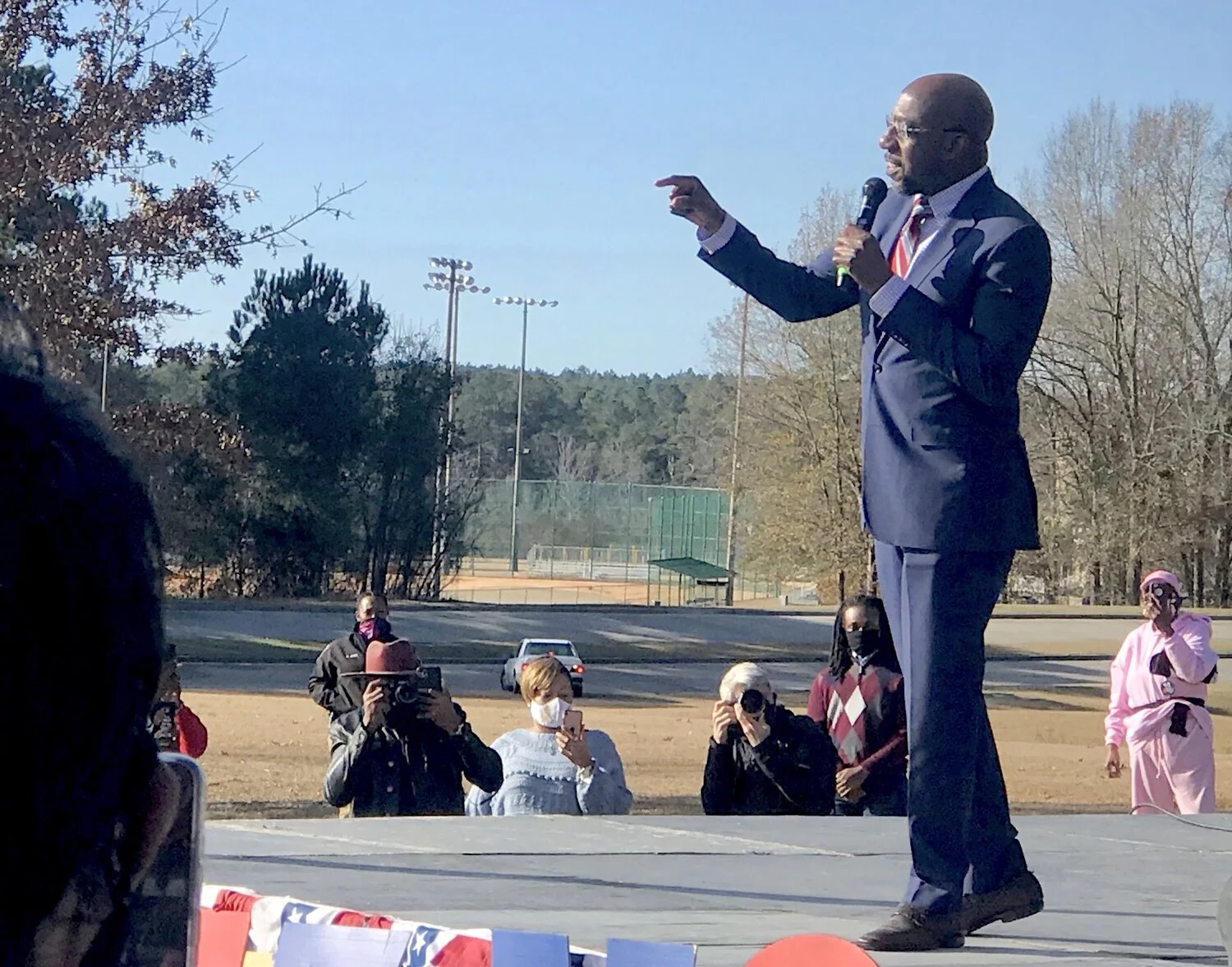  Then candidate Rev. Raphael Warnock speaks at a campaign rally in Augusta Jan.4, 2021.  (photo by Rakiyah Lenon)  