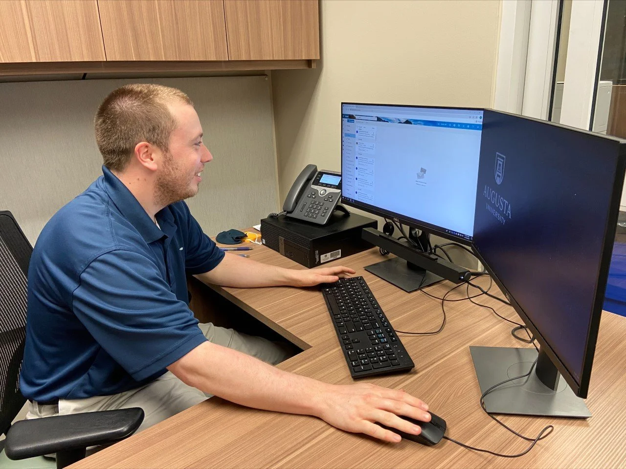  Owen Woodall, an audio and visual technologist for AU, first reported the vandalism on Feb. 28, 2022, after seeing evidence of defacement.  (photo by Liz Wright)  