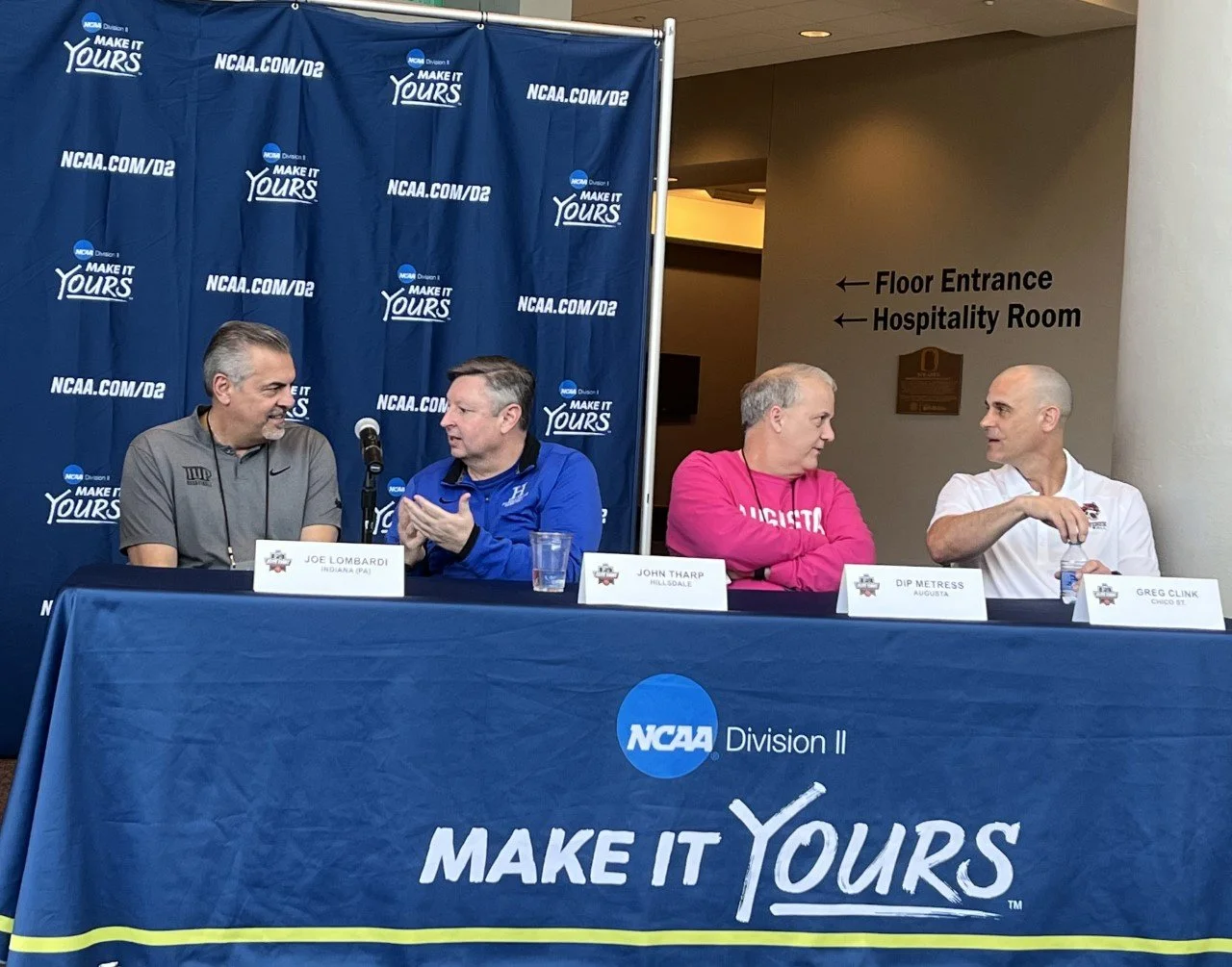  Elite Eight coaches Joe Lombardi, John Tharp, Dip Metress and Greg Clink meet the media at the Monday press conference. At the top of the page, Tyree Myers fires a jumper during AU’s Monday practice. (photos by Chris Rickerson) 