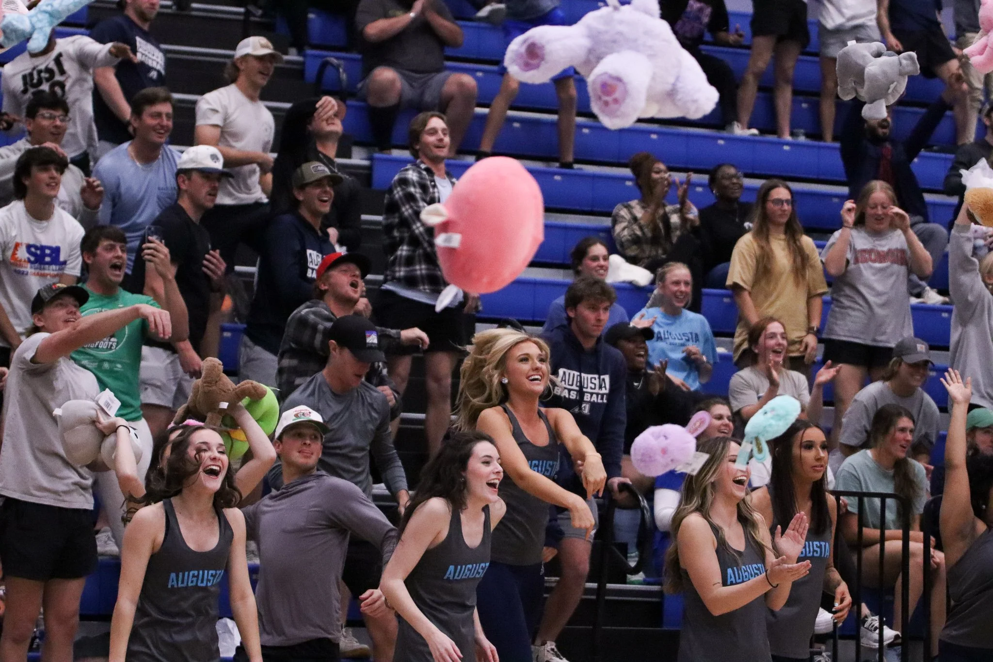  It was Stuff the Stadium Night, and the fans showered the court with teddy bears after Ja’Queze Kirby made AU’s first basket. (photo by Madison Keel) 